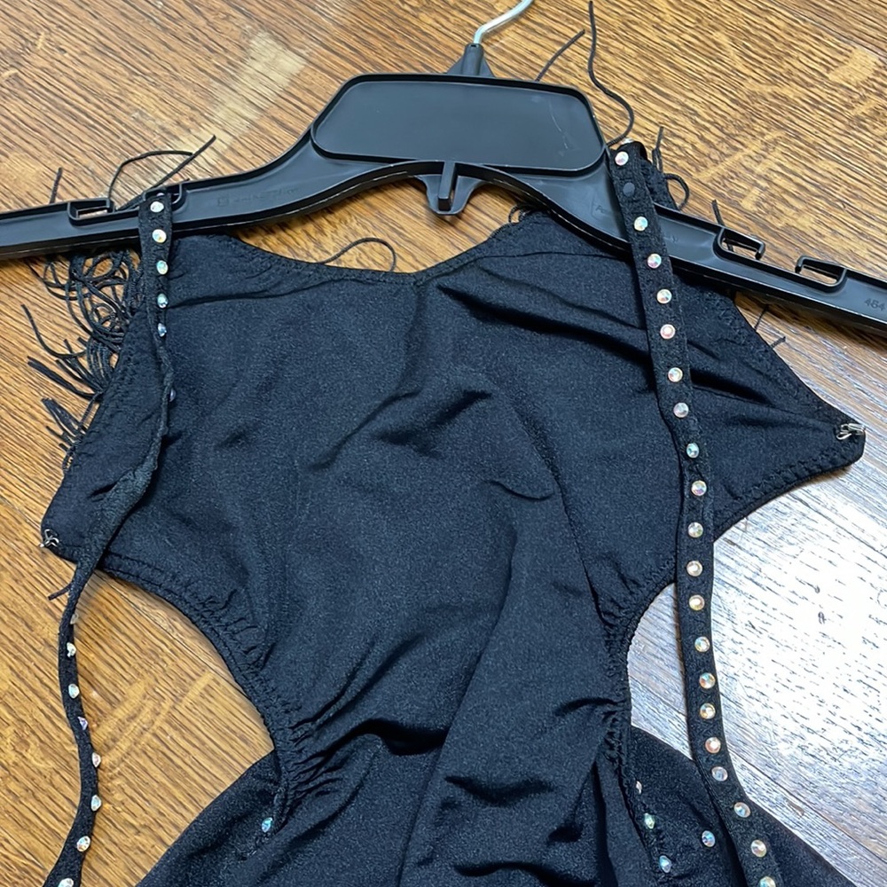 Black Sequin Frilly Ballroom Latin Dance Dress with Accessories - Picture 3 of 7